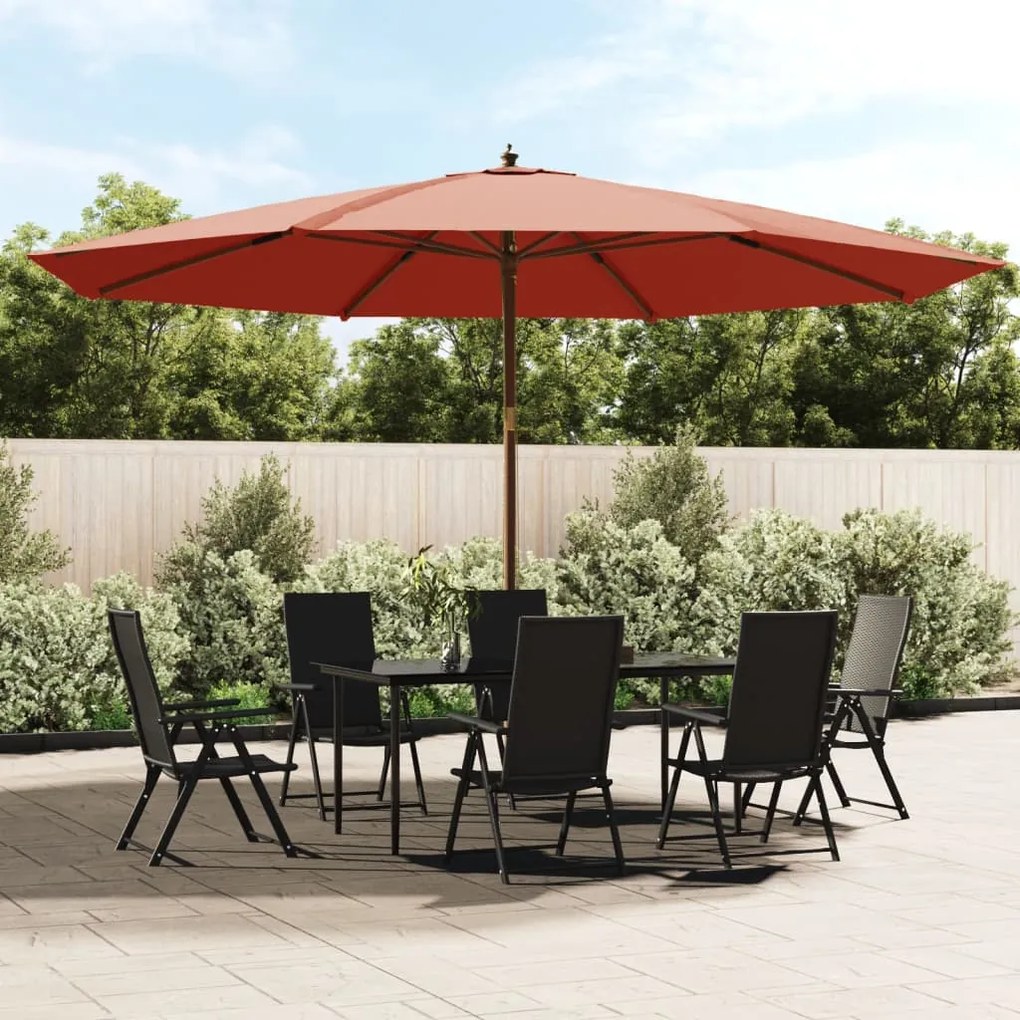 Guarda-sol de jardim com poste de madeira 400x273 cm terracota