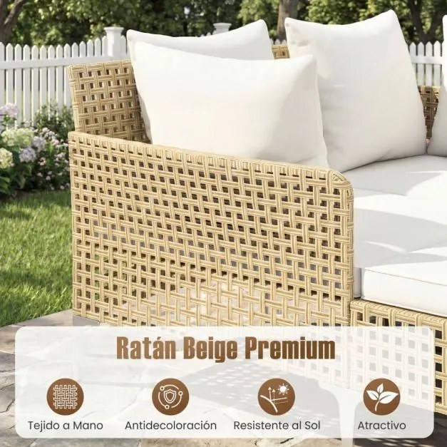 Espreguiçadeira cama dupla de rattan para jardim, para 2 pessoas, com almofadas de assento e encosto e estrutura metálica, para jardim, piscina e terr