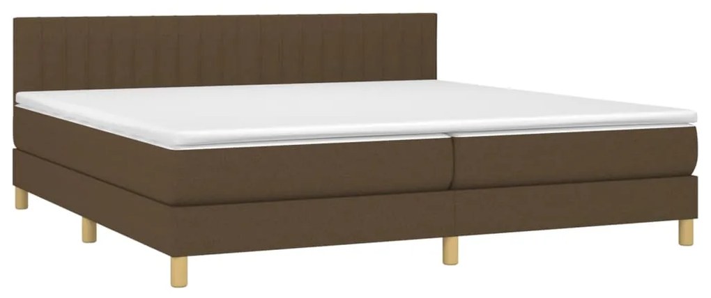 Cama box spring c/ colchão/LED 200x200cm tecido castanho-escuro