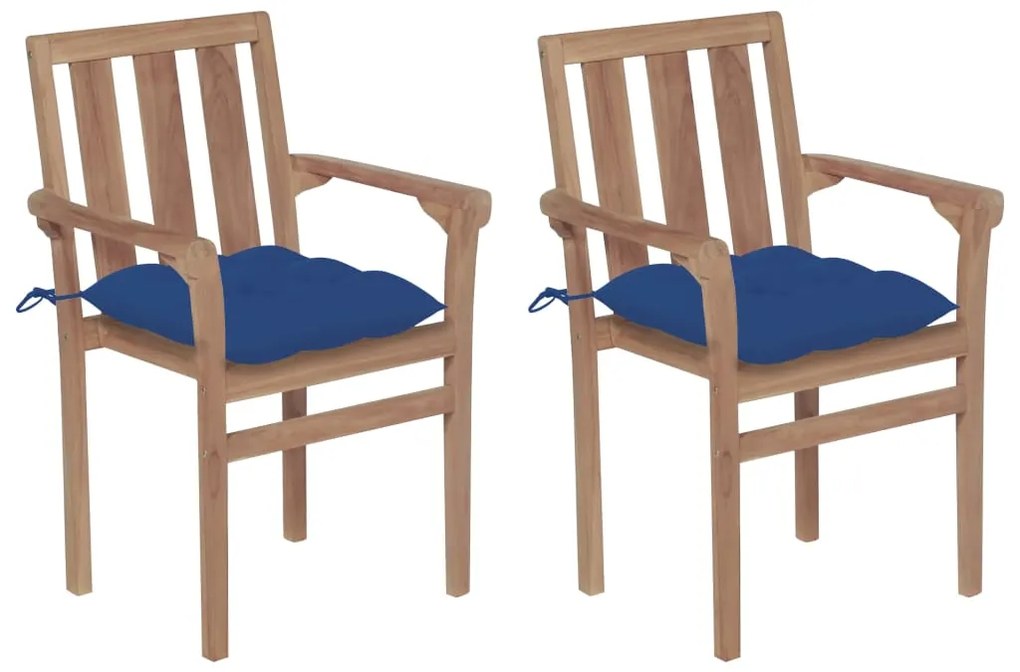 Cadeiras de jardim c/ almofadões azul 2 pcs teca maciça