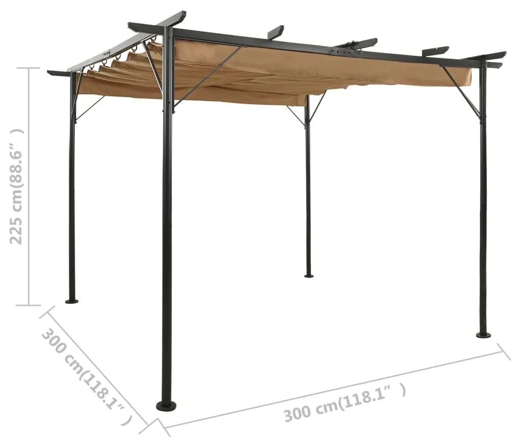 Pérgola com toldo retrátil 3x3 m 180 g/m² aço cinza-acastanhado