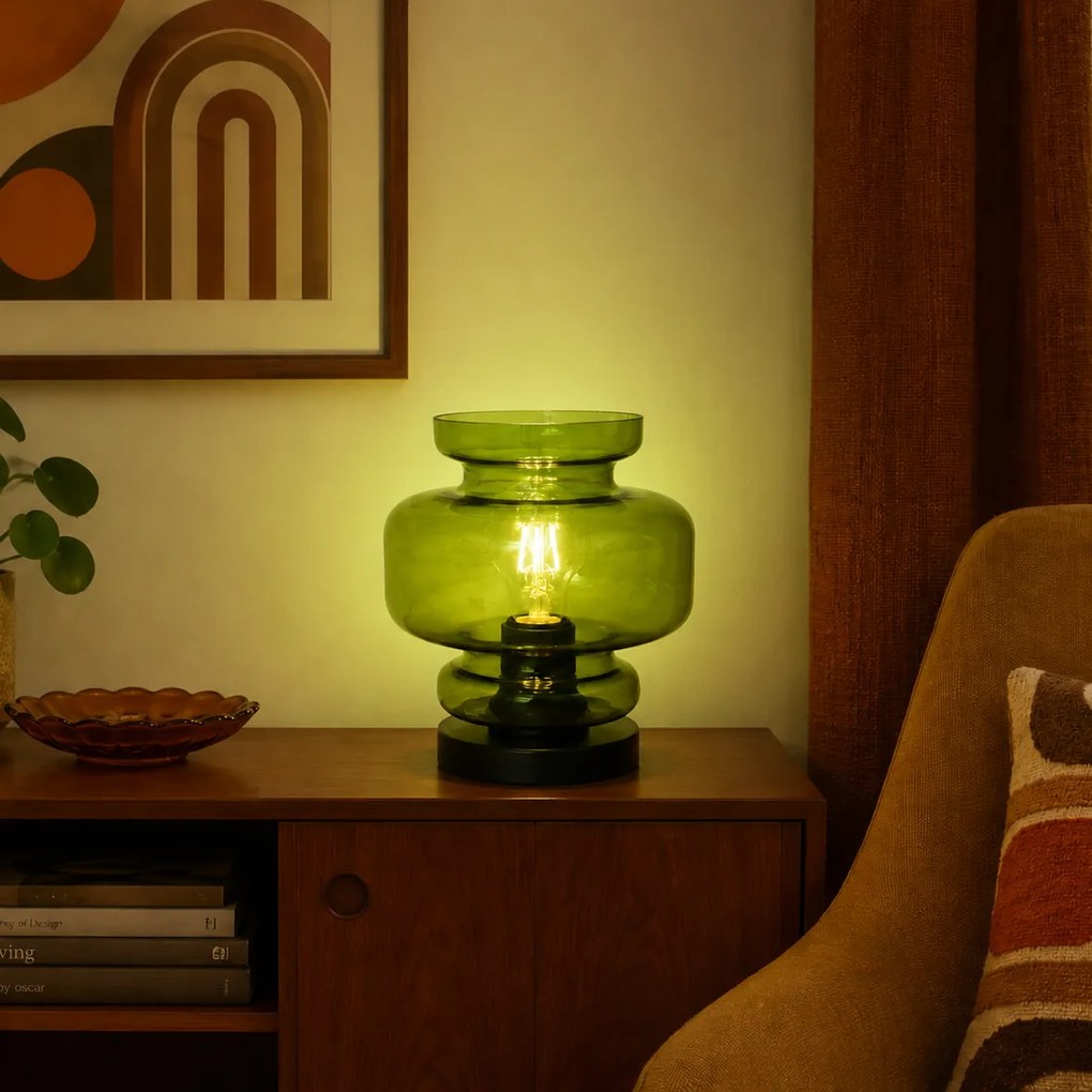Candeeiro de Mesa Retro Preto com Vidro Verde - Denise