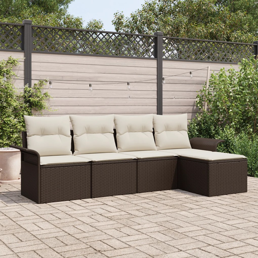 Conjunto de Sofá de Jardim vidaXL de 5 Peças com Almofadas Castanho Vi