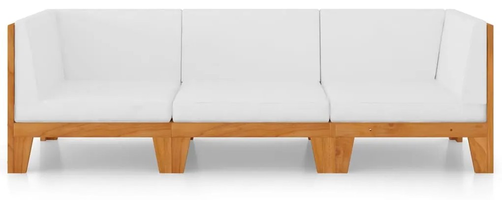 3 pcs conjunto lounge de jardim c/ almofadões acácia maciça