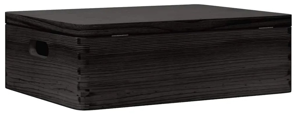 Caixa madeira tampa pegas preta 40x30x13cm pinho madeira maciça