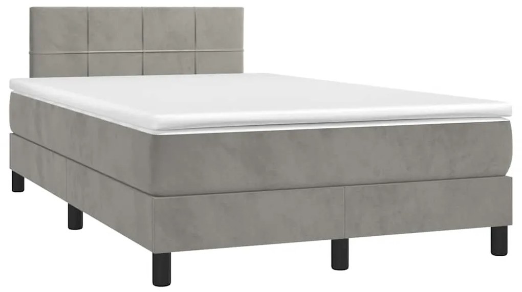 Cama box spring colchão LED 120x190 cm couro artif. cinza-claro