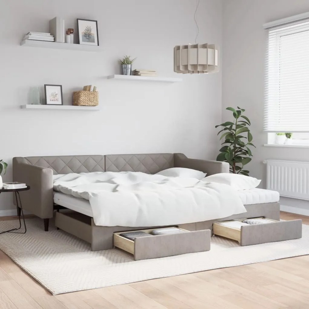 Sofá-cama c/ gavetão/gavetas 100x200cm tecido cinza-acastanhado