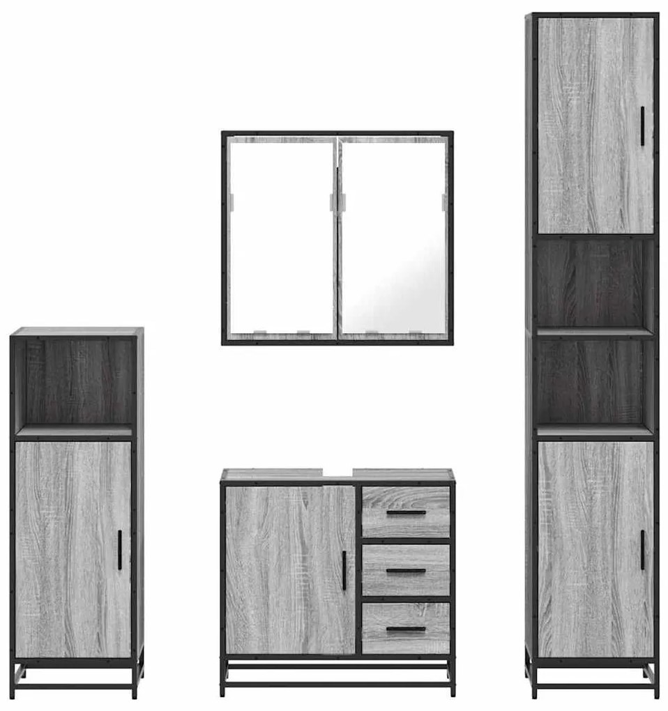 4 pcs Conjunto móveis casa de banho madeira proc. cinza sonoma