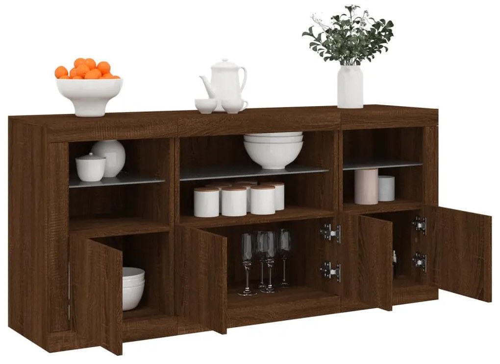 Aparador com luzes LED 142,5x37x67 cm carvalho castanho