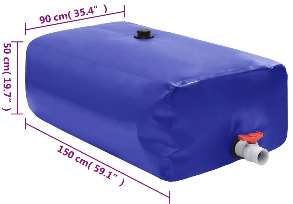 Depósito de água dobrável com torneira 670 L PVC