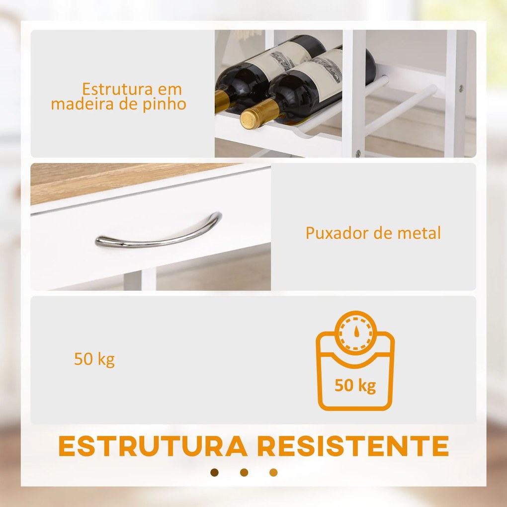 Carrinho de Cozinha com 4 Níveis com Rodas Prateleira Gaveta Bandeja 37x37x76 cm Branco