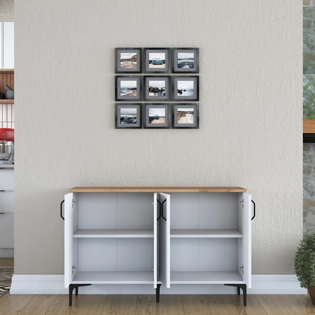 Armário Multiusos JE162 – Branco e Nogal – 120x78,6x40 cm