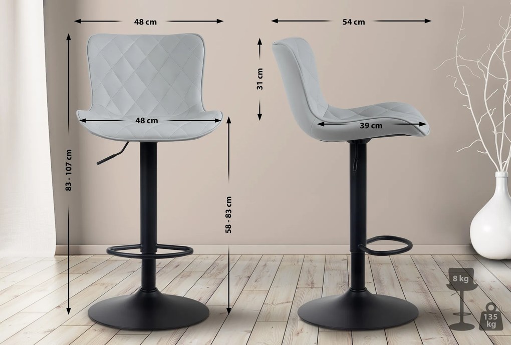 Conjunto de 2 bancos de bar Emma em couro sintético 48 x 83-107 x 54 cm Cinzento