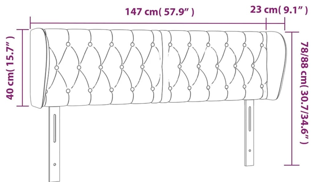 Cabeceira de cama c/ abas veludo 147x23x78/88cm cinzento-escuro