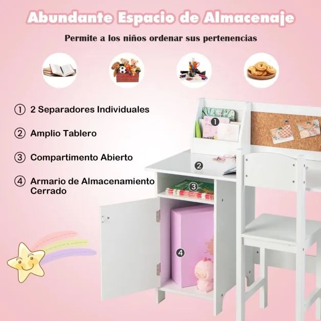 Conjunto de mesa e cadeira de madeira para crianças Mesa de estudo de madeira para crianças com cadeira  para crianças 3+ anos 90 x 45 x 86 cm Branco