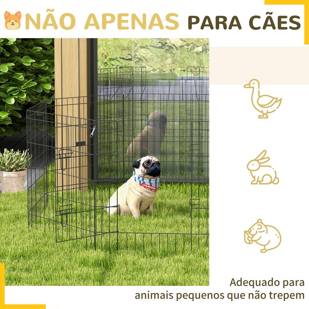 Parque para Cães 8 Painéis Dobráveis Gaiola Metálica para Animais de Estimação com Porta e Dupla Fechadura 76x61cm Preto