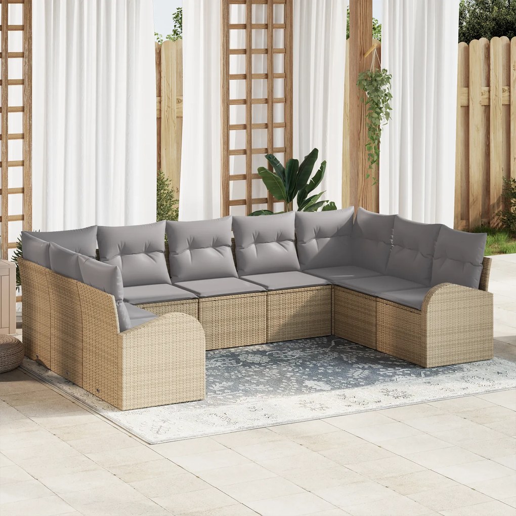 Conjunto de Sofás de Jardim vidaXL 9 Peças com Almofadas Bege Poliratt