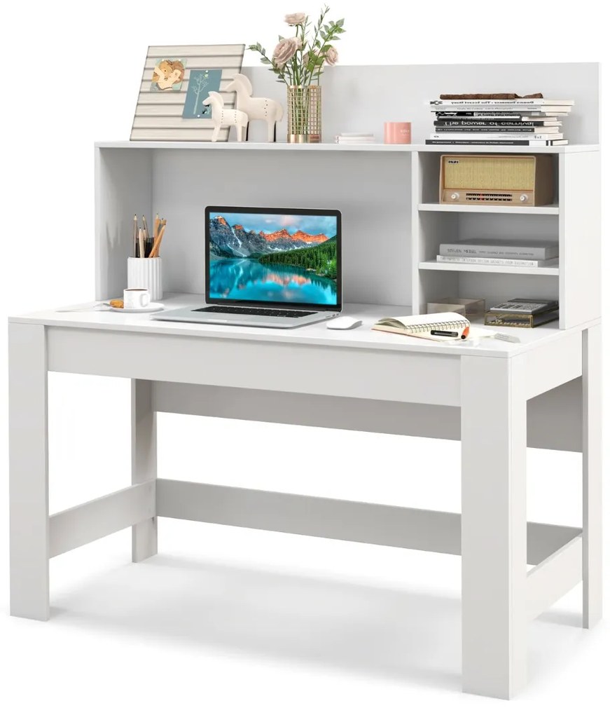 Secretária com Estante e Orifícios para Cabos Dispositivo Anti-Tipo para casa e escritório 120 x 554 x 75 cm Branco