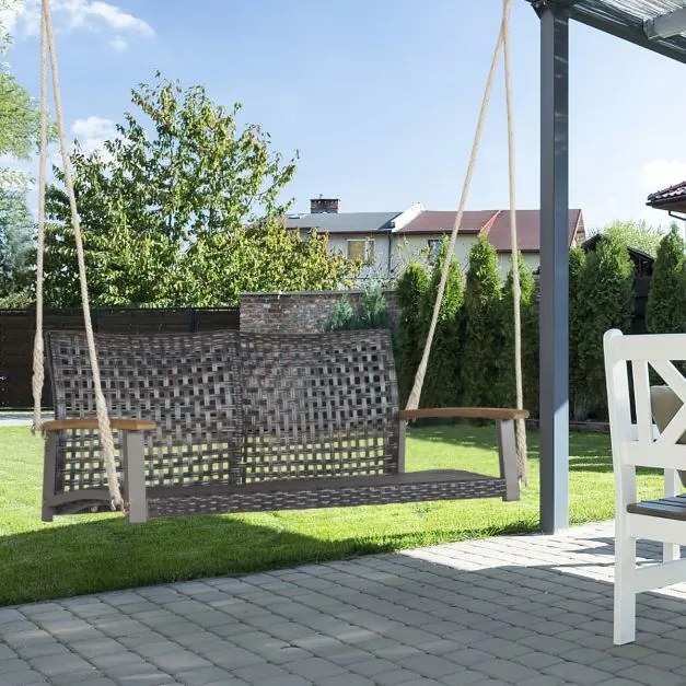 Banco de Baloiço Exterior com 2 Lugares PE Rattan Swing para Varanda Pátio Jardim Terraço 131 x 68 x 54 cm Castanhotico Veranda Patio Jardín Balcón 13