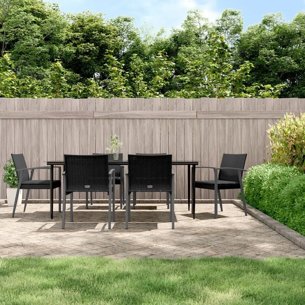 vidaXL 7 pcs conjunto de jantar p/ jardim c/ almofadões vime PE e aço