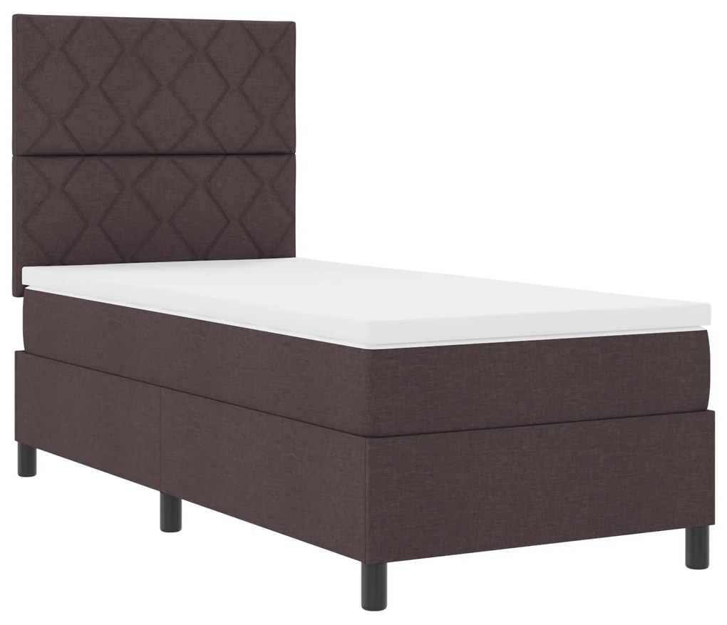 Cama Box Spring com Colchão Marrom Escuro Solteiro Tecido