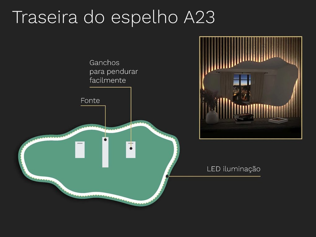 Espelho LED orgânico com iluminação A23