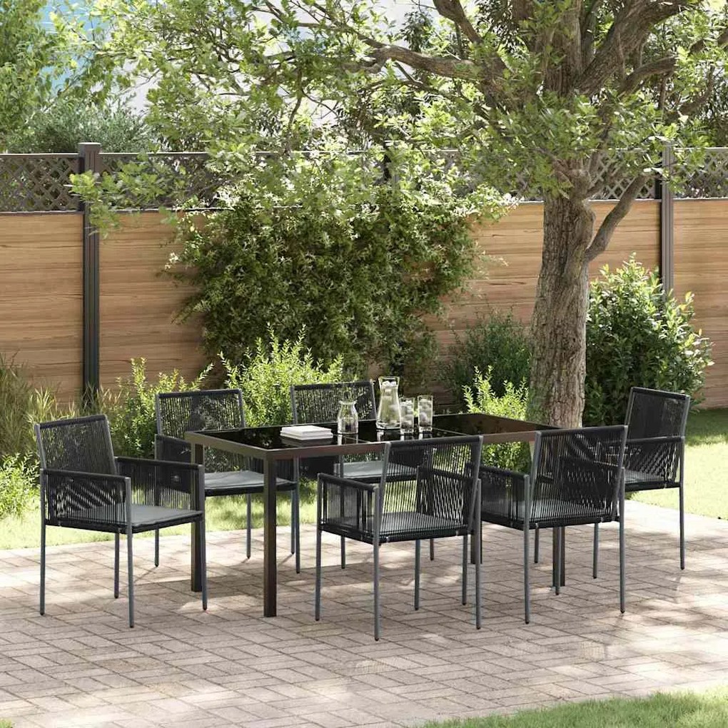 vidaXL Conjunto de Jantar para Jardim 7 pcs Preto Rattan de PE