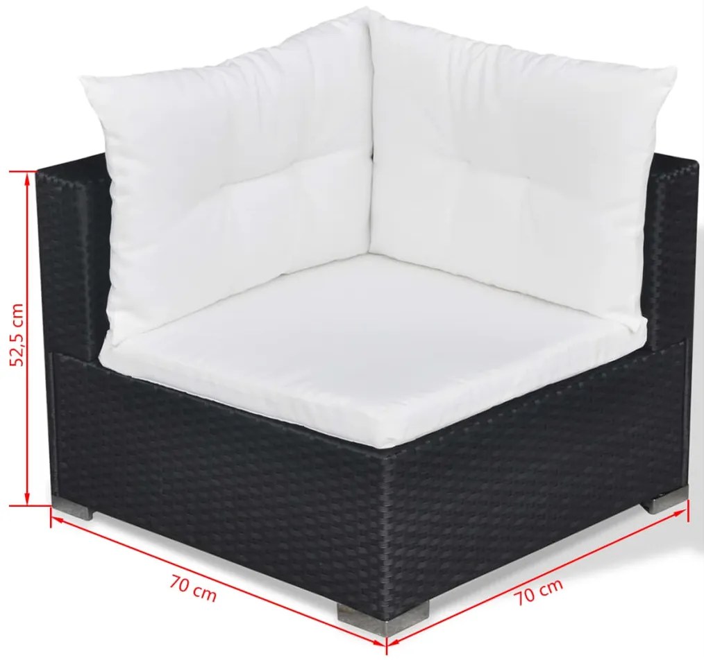 10 pcs conjunto lounge de jardim c/ almofadões vime PE preto