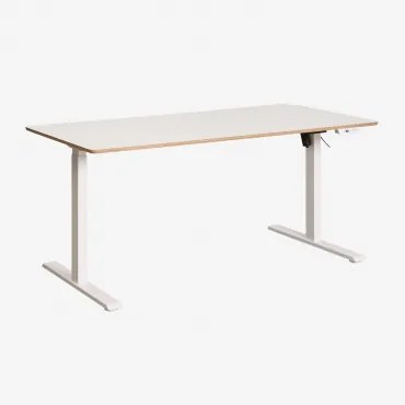 Escrivaninha Elevatória Elétrica Retangular Com Função De Memória Em Madeira E Ferro Serpi Branco & Madeira Branca & ↔︎ 160 Cm - Sklum