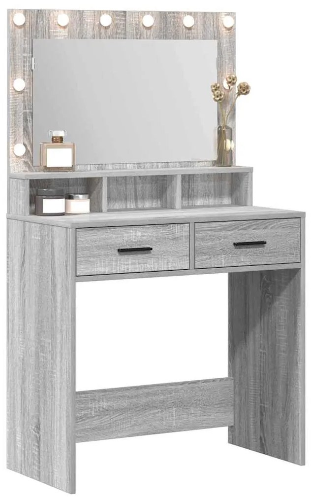 Mesa de Maquiagem vidaXL com Luzes LED Cinza Sonoma 79x41x135 cm