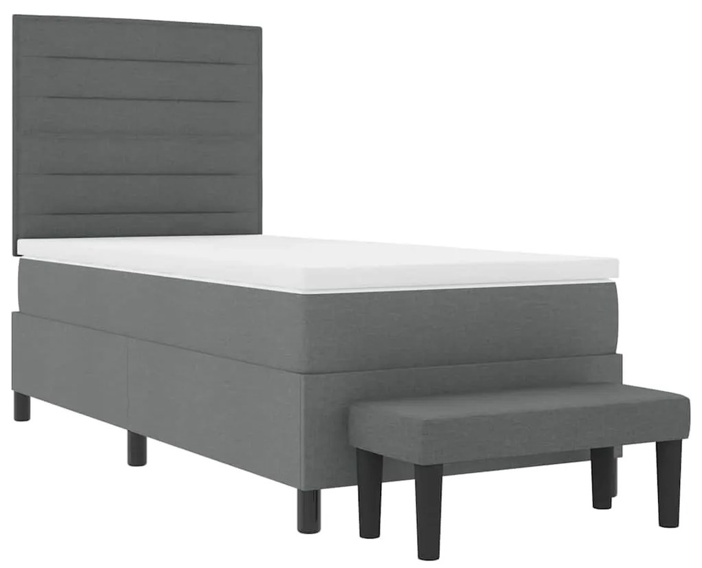 Cama Box Spring com Colchão e Banco Cinza Escuro 90x200 cm Tecido