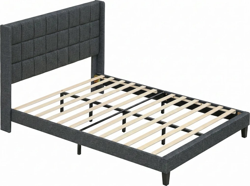 HOMCOM Cama de Casal 135x190 cm com Cabeceira Estofada com Laterais e Arrumação Inferior, Cinzento | Aosom Portugal