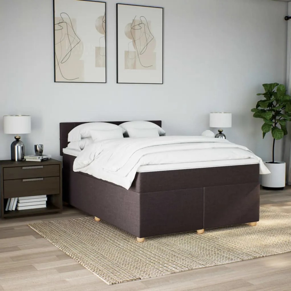 Cama com molas/colchão 160x200 cm tecido castanho-escuro