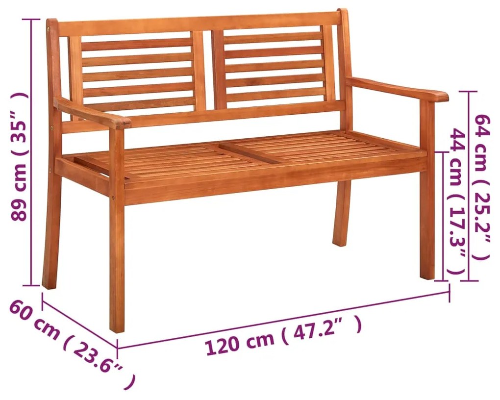 Banco de jardim 2 lugares c/ almofadão 120 cm eucalipto maciço