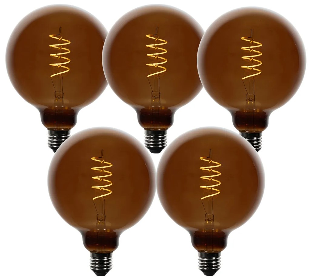 Conjunto de 5 lâmpadas LED E27 reguláveis G125 castanho 4W 120 lm 1800K