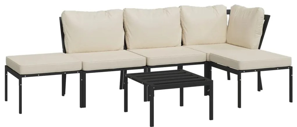 6 pcs conjunto lounge de jardim aço c/ almofadões areia