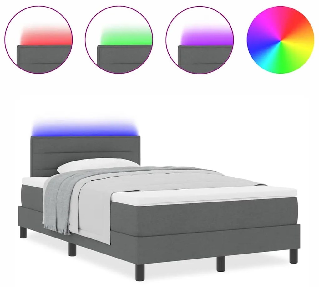 Cama Box Spring com Colchão e LED Cinza Escuro 120x200 cm Tecido
