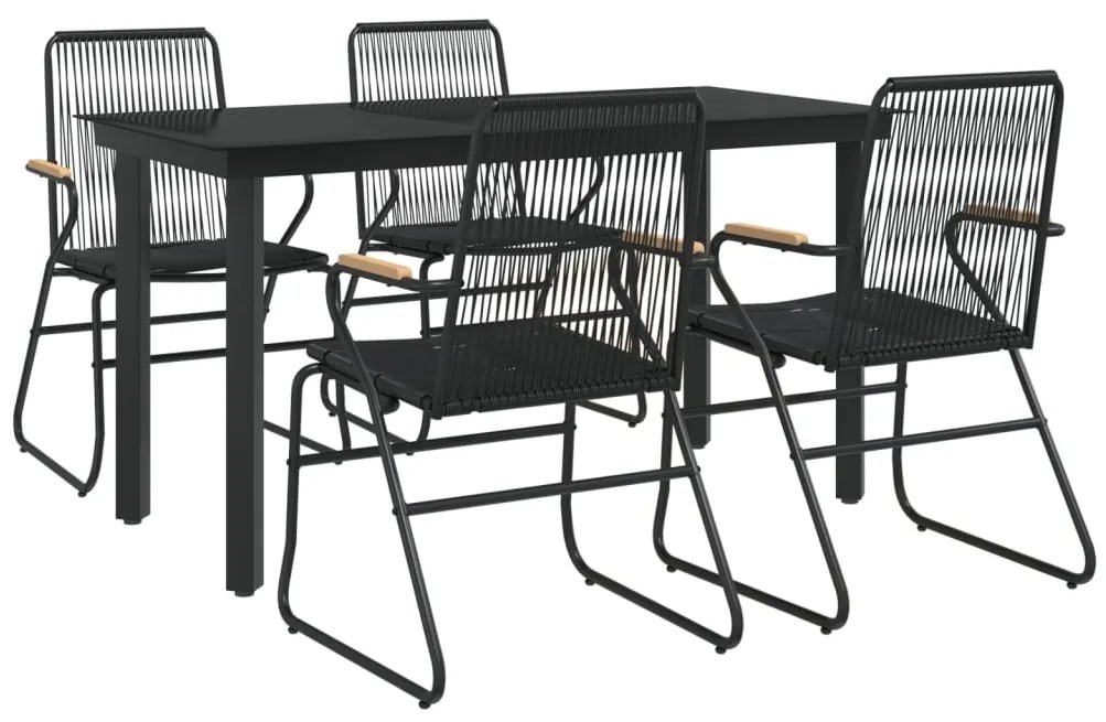 Conjunto de jantar para jardim 5 pcs vime PVC preto