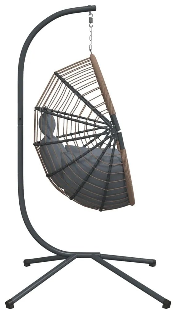 Cadeira forma de ovo suspensa c/ suporte vime/aço cinza-claro