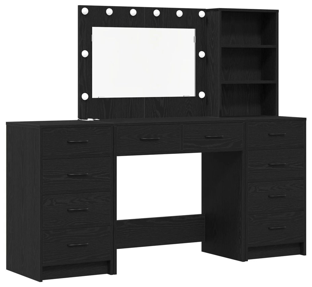 Conjunto de Mesa de Maquilhagem em 3 Peças com Espelho LED em Madeira