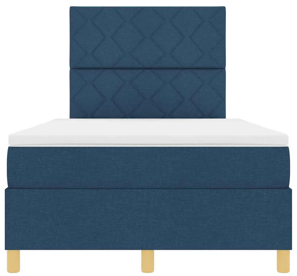 Cama Box Spring com Colchão &amp; LED Azul 120x200 cm Tecido