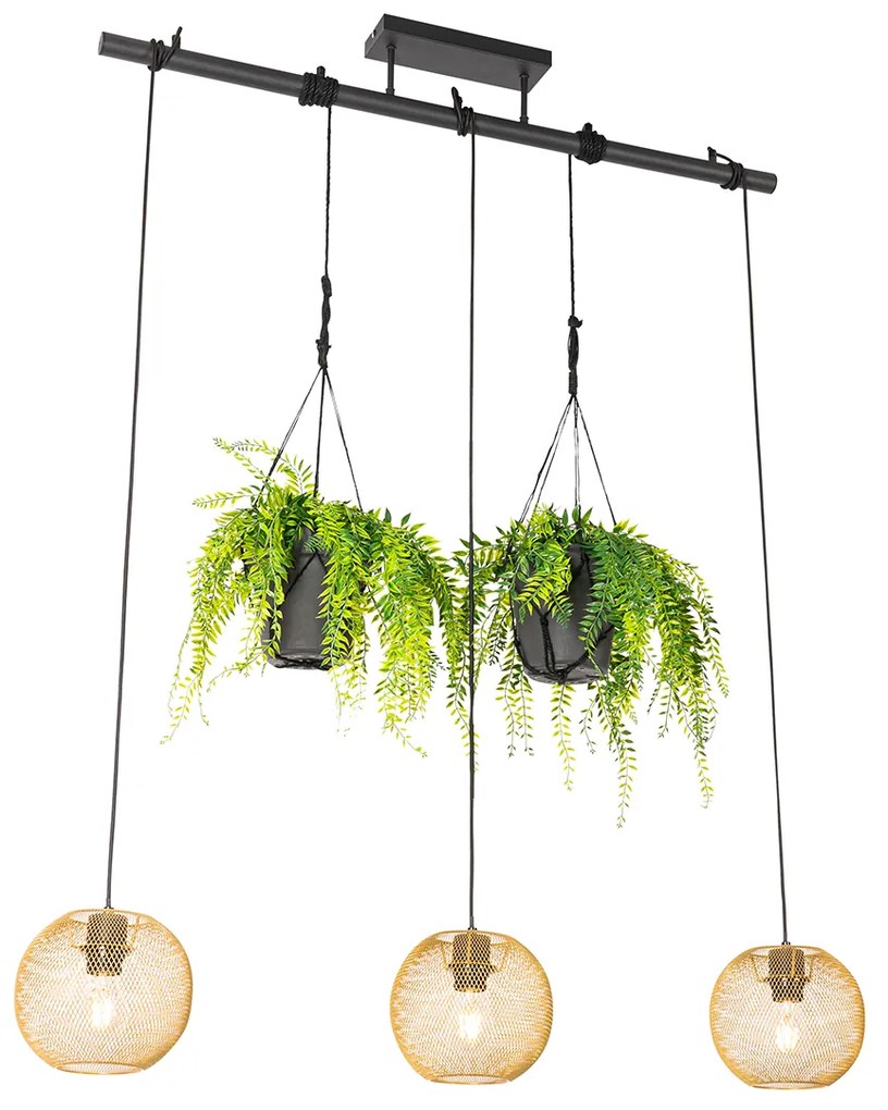Candeeiro de suspensão industrial dourado 3 luzes - Flor Industrial