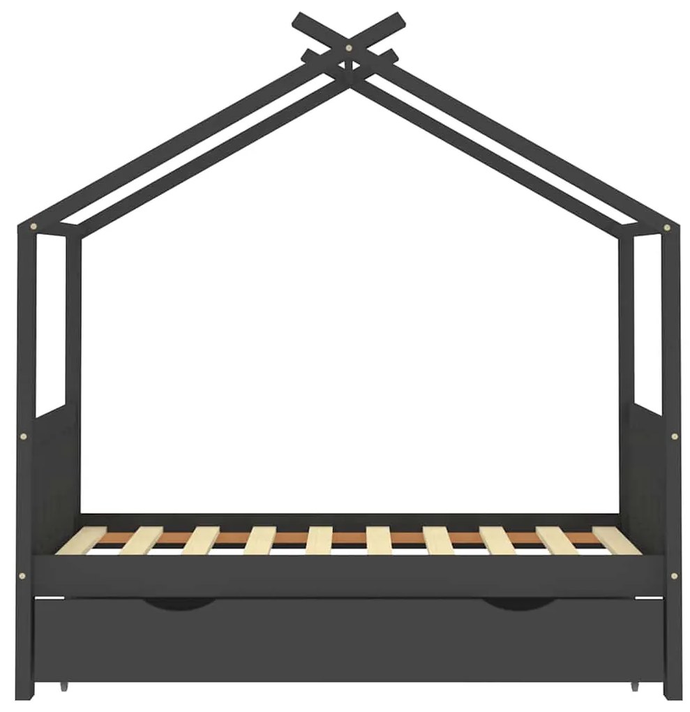 Cama de criança c/ gaveta 80x160 cm pinho maciço cinza-escuro