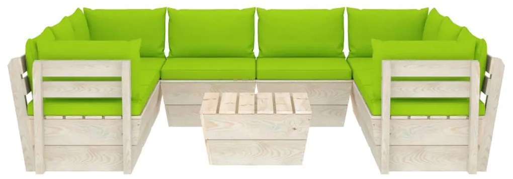 9 pcs conjunto lounge de paletes + almofadões madeira de abeto