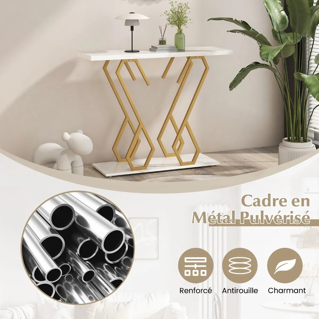 Mesa de entrada com estrutura de metal resistente dourada de 31,5 polegadas e apoios para os pés - preta