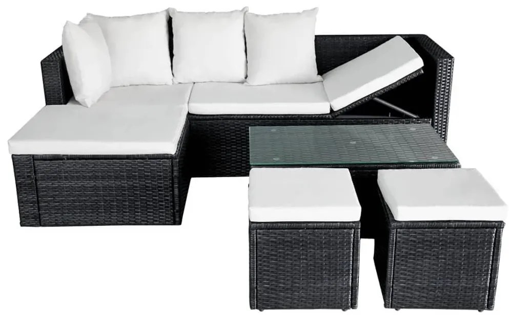 4 pcs conjunto lounge de jardim c/ almofadões vime PE preto