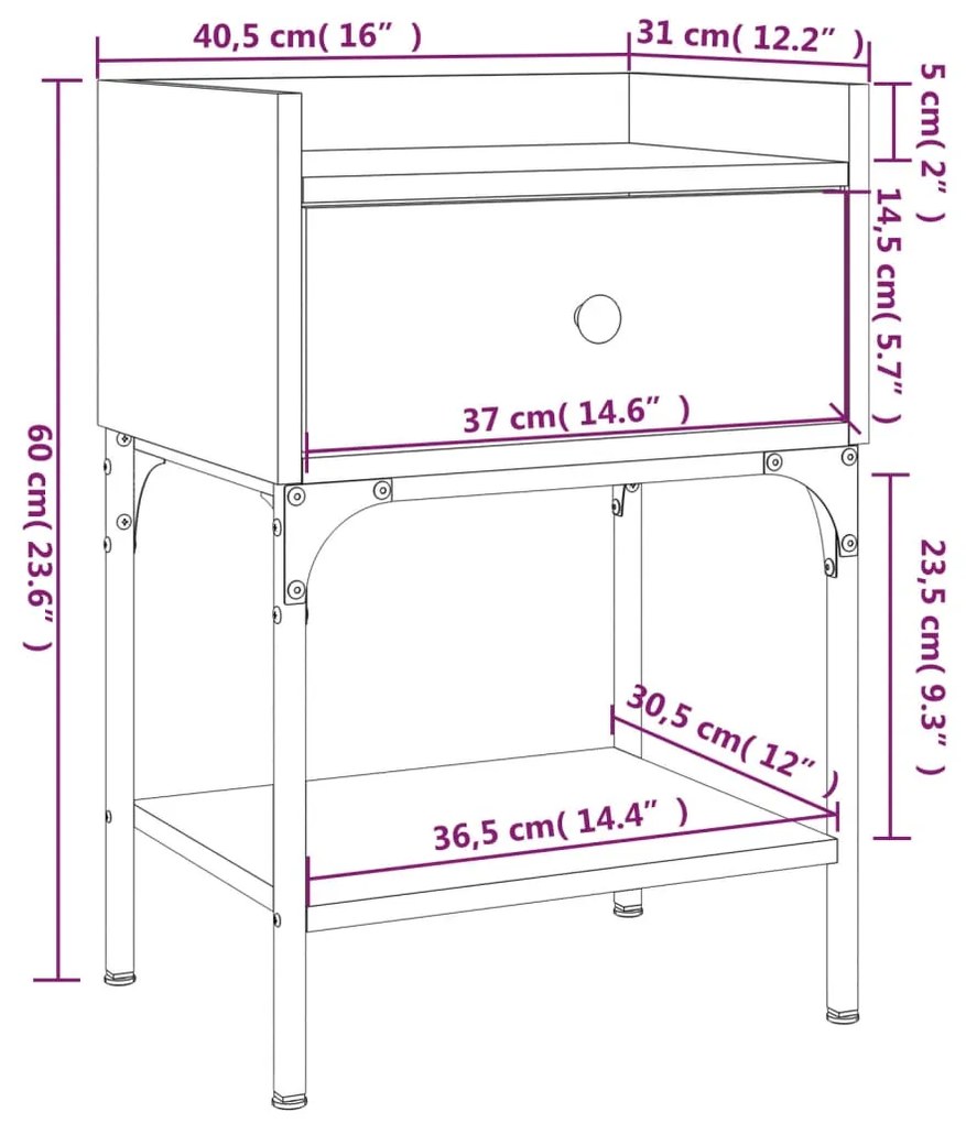 Mesa cabeceira 40,5x31x60 cm derivados madeira carvalho fumado