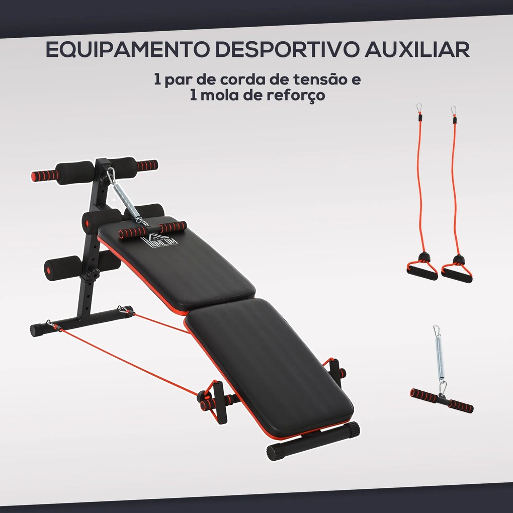 Banco de Abdominais Dobrável Ajustável em Altura com Cordas Elásticas