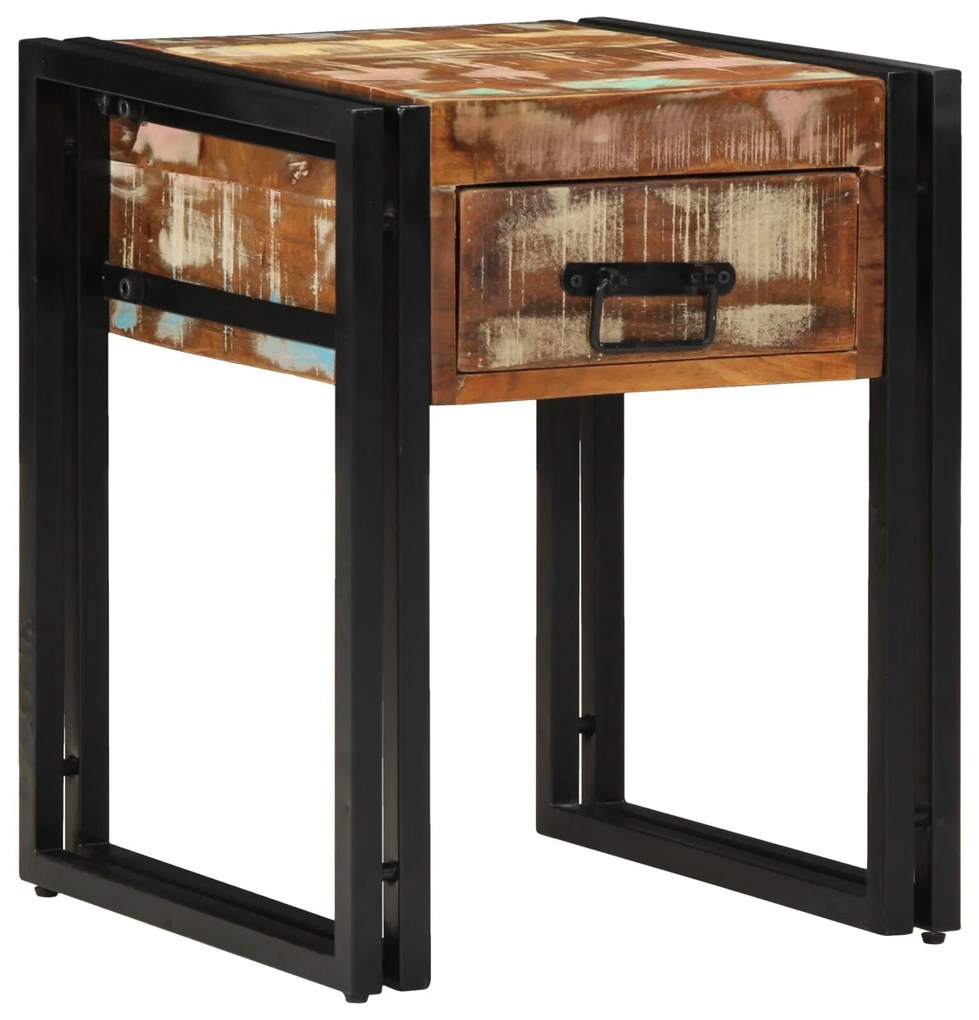 Mesa de Apoio vidaXL com Gaveta Preta 40x40x50 cm em Madeira Recuperad