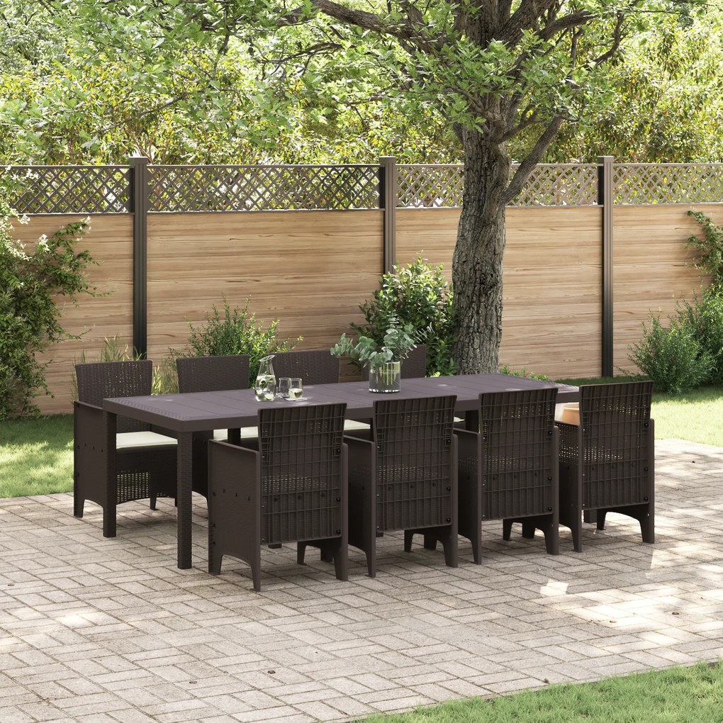 vidaXL Conjunto de Jantar Jardim 9 Peças com Almofadas Castanho Polirattan